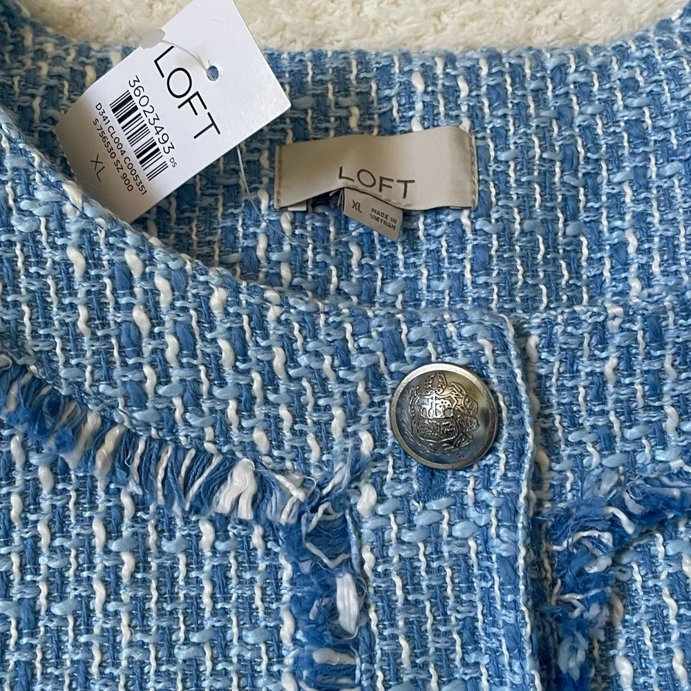 NWT LOFT Tweed Lady Jacket Blue and White XL - Picture 3 of 13